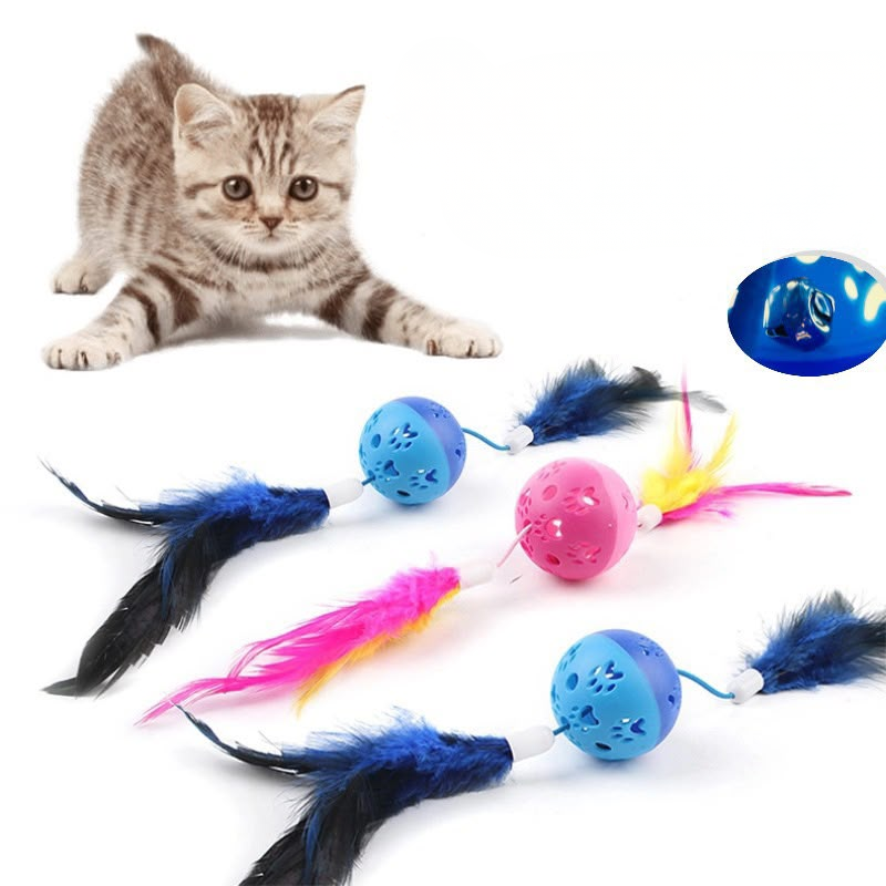 [JG-107] JUGUETE GATO CASCABEL CON PLUMAS